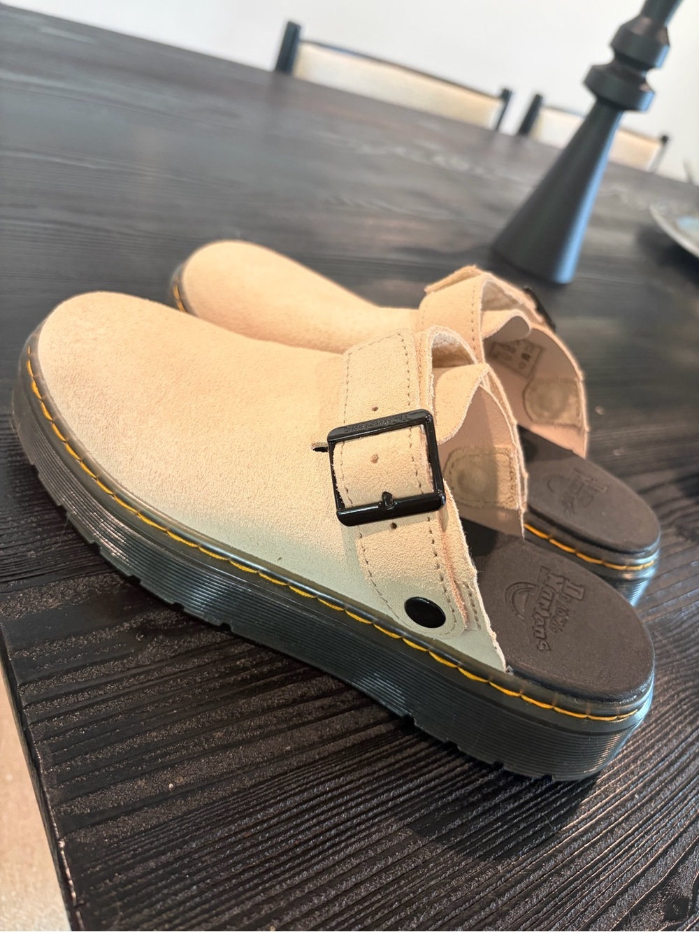 Dr. Martens Beige Suede Slip-On Clogs with Buckle worn once - Picture 3 of 7